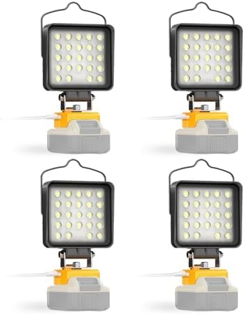 4 Pcs LED Work Light for Dewalt 20v Max Battery, 90W 9600LM Battery Light for Dewalt 20v Tools, Portable Outdoors Cordless Flood Lighting with USB & Type-C Charging Port, Low Voltage Protection by LANKA