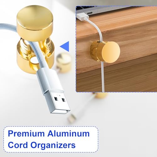 SmallCat 3 Sets Charger Holders for Cords, Gold Metal Cord Holder for Desk - Image 5