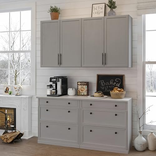 FIMELLO 59" Wall Cabinets for Laundry Room with Adjustable Shelf, Laundry Room Cabinets Wall Mounted, White Wall Cabinet with Shaker Doors, Kitchen wall Cabinet, Hanging Cabinets for Bathroom -Gray - Image 5