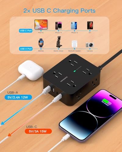 Power Strip Surge Protector, 5Ft Flat Extension Cord with Multiple Outlets - Image 6