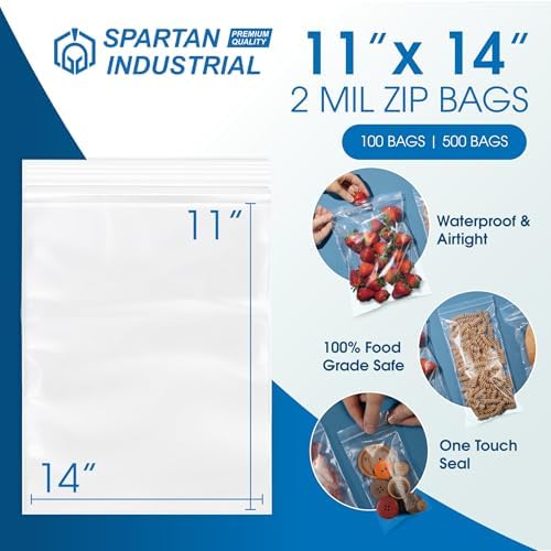 11” X 14” (100 Count) 2 Mil Clear Reclosable Zip Plastic Poly Bags - Image 2