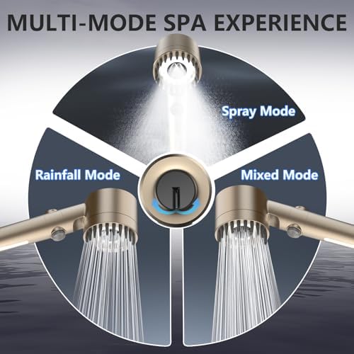 Filtered Shower Head with Handheld, High Pressure Water Flow and Multiple Spray Modes Shower Head with Filter, Power Wash for Hard Water, Showerhead with ON/OFF Switch for Pets Bath (Golden) - Image 4