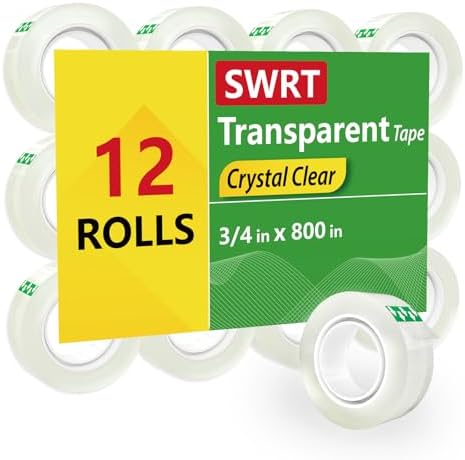 SWRT Clear Tape Refills for Dispenser, 12 Rolls, 3/4 in x 800 in Tape Rolls by SWRT