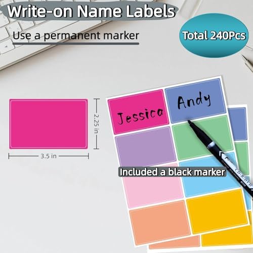 Waterproof Stickers Colorful Name Tags - 8 Colors Name Label Stickers with Pen for School, Classroom, Locker,Kitchen and Office - Image 3