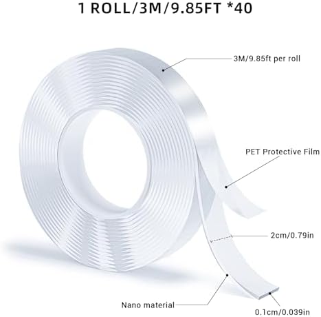 Double Sided Tape, Nano Tape, Transparent Adhesive Tape, Traceless Adhesive Tape, Removable, Washable, Reusable, Suitable for Carpets, Photo Walls, 3m Per Roll, 40 Rolls - Image 2