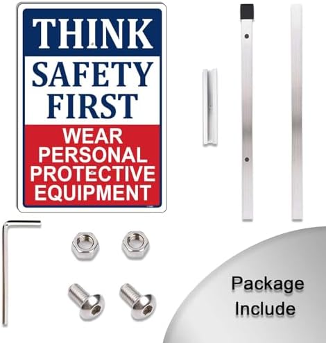 Think Safety First Wear Personal Protective Equipment Sign Safety Warning 14" x 10" With 35" Long Metal Stake With Stand Aluminum Outdoor Use Yard Business - Image 7