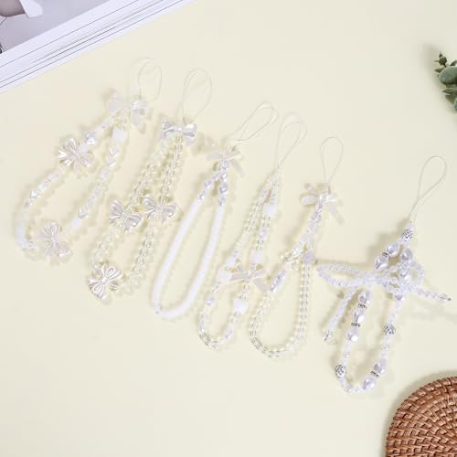 6PCS Beaded Phone Charms Strap Fruit Star Faux Pearl Rainbow Beads Phone Chains Beaded Lanyard for Camera Key Wallet Valentines Day Gifts for Her Women - Image 2