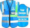 Luminous Safety Vest Customize Logo Outdoor Work Vest with Luminous Hi-Vis Reflective Strips (4XL, Blue) by YOWESHOP