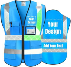 Luminous Safety Vest Customize Logo Outdoor Work Vest with Luminous Hi-Vis Reflective Strips (4XL, Blue) by YOWESHOP
