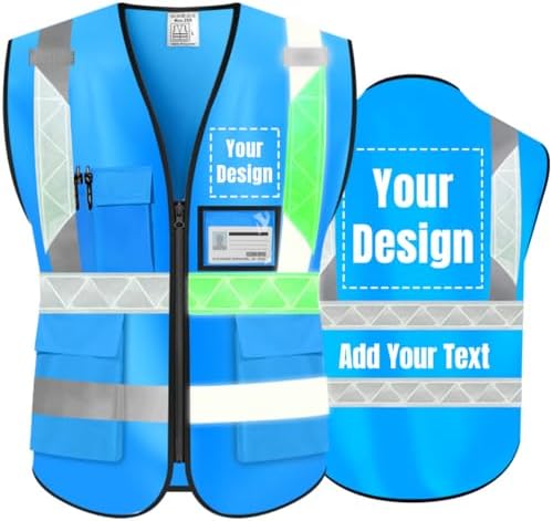 Luminous Safety Vest Customize Logo Outdoor Work Vest with Luminous Hi-Vis Reflective Strips (3XL, Blue) by YOWESHOP