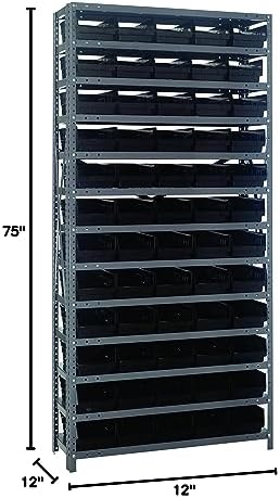 Quantum Storage Systems 1275-102BK Steel Shelving Unit with 4" Shelf Bins, 12" D x 36" W x 75" H, Black - Image 2