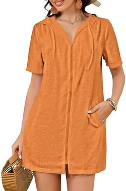 Bsubseach Terry Cloth Swim Cover Up Women Zipper Swimsuit Beach Robes by Bsubseach