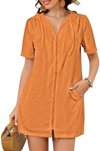 Bsubseach Terry Cloth Swim Cover Up Women Zipper Swimsuit Beach Robes by Bsubseach