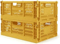 2 Pack Stackable Storage Crates, Plastic Foldable Baskets Large Golden by Domiella