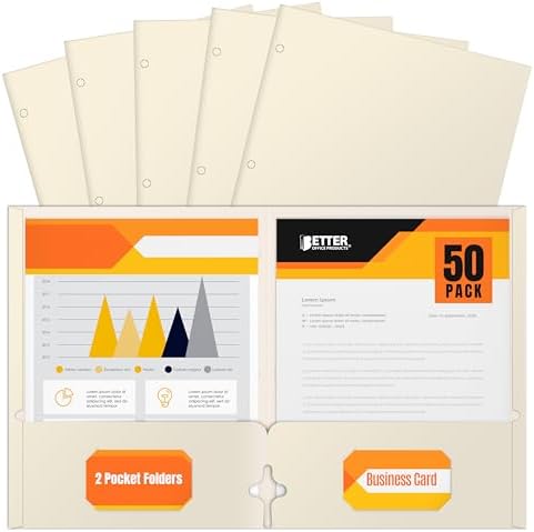 Better Office Products Two Pocket Portfolio Folders, 50-Pack, White, Letter Size Paper Folders, 50 Pieces, White by BetterOfficeProducts
