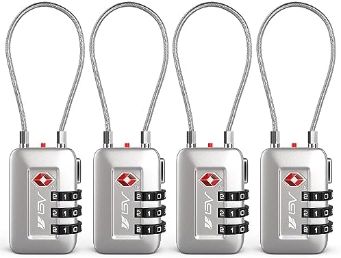 TSA Accepted Luggage Travel Lock, Set-Your-Own Combination Lock for School Gym Locker, Luggage Suitcase Baggage Locks, Filing Cabinets, Toolbox, Case (Silver, 4 Pack) by BV