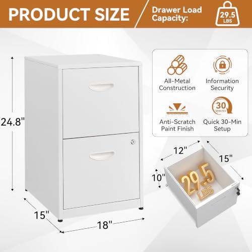 Polup 2 Drawer File Cabinet with Lock, Metal Filing Cabinet for Home Office - Image 3