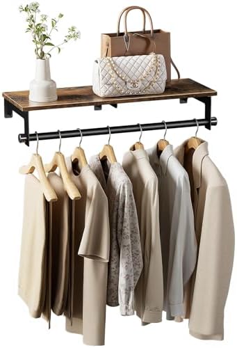 Luxspire 28.7" Wall Mount Clothes Rack with Wood Top Shelf Hanging Clothes by Luxspire