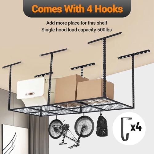 GarveeHome Garage Ceiling Storage Racks - Heavy Duty, 96'' * 36'', Adjustable Cold Rolled Steel Racks, 600 lb. Loading Weight Capacity - Image 7