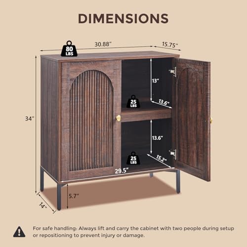 IFGET 92.63" W Modern Arched Sideboard Buffet Cabinet with Storage, Brown - Image 2