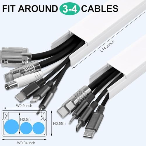 Rindion Cord Hider, 85.2in TV Cable Hider, Cord Covers for Wires on Wall, Self-Adhesive Wire Hider for TV on Wall Cable Management, 6 x L14.2 x W0.94x H0.55in - White (Pack of 3) - Image 2