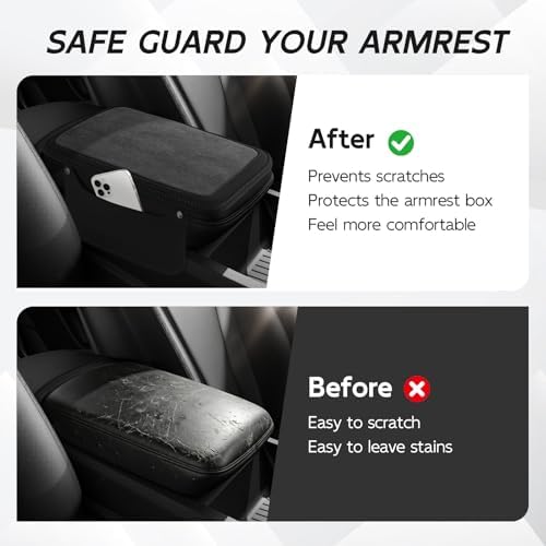SINGARO Center Console Cover with 2 Side Pockets, Plush-Lined Faux Suede Car Armrest Pad, Universal Fit for Most Vehicles, Car Interior Accessories (Black) - Image 6