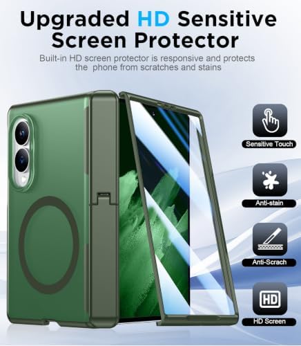 Temdan for Samsung Galaxy Z Fold 8 Case,[Compatible with MagSafe][Built-in HD Screen Protector & Kickstand][Hinge Protection] Translucent Matte Full-Body Shockproof Phone Case for Z Fold 8 Wide,Green - Image 6