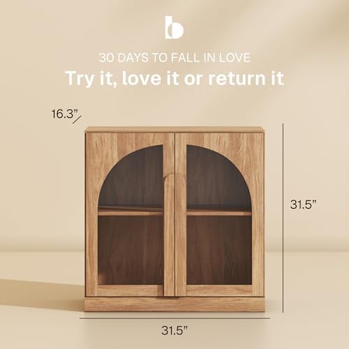 BELLEZE 2 Tier Bookshelf with Arched Glass Door, Set of 4 Modern Display Bookcase Shelf with Storage and Adjustable Shelves, 126" Wood Bookshelves for Living Room Office Entryway (Camel) - Image 2