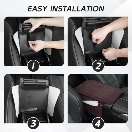SINGARO Car Leather Center Console Cover with 2 Storage Bags, Universal Furry Fluffy Car Armrest Seat Box Pad, Comfortable Car Interior Accessories, Fits for Most Vehicles (Brown) - Image 5