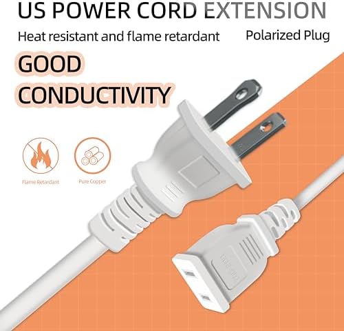 10FT White Lightweight Extension Cord 125V 10A ETL Listed (2 Pack) - Image 5