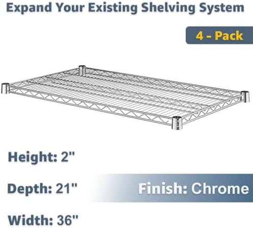21" x 36" 4 Pack Commercial Kitchen Wire Shelving Shelves, NSF Chrome Steel Construction - Image 2