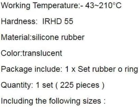 225 PCS VMQ Grade Silicone O Ring Assortment Rubber Silicone Seal Kit - Image 3