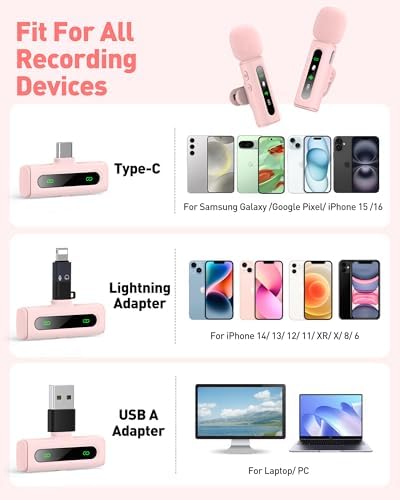 USB C Lavalier Microphone Wireless Mini Mic for Type-C Android Phone/Tablet/PC Video Recording Clip-on Mics with Rotatable Clip&Denoise Recording, Ideal for Vlog Tiktok Youtube Content Creator, Pink - Image 5