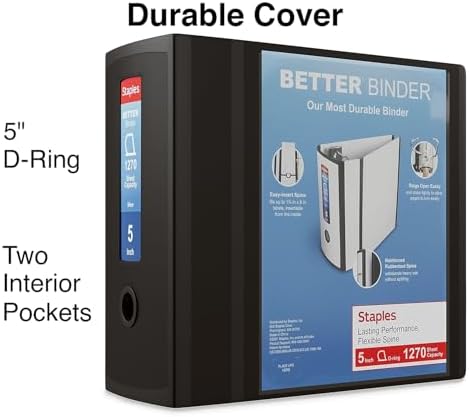 Staples Better Binder, 5 Inch Extra-Capacity D-Ring, Black, 2-Pack - Image 2