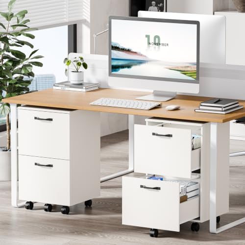 DUMOS 2 Drawer Storage Cabinet, Rolling Under Desk Storage, White - Image 6