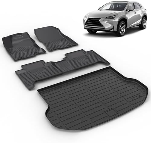 All Weather Car Floor Mats & Cargo Liner Set Fit for Lexus NX NX300 / NX300h / NX200t 2015 2016 2017 2018 2019 2020 2021 Floor Liners Trunk Liner NX Cargo Mat Accessories Black by VOUKIY