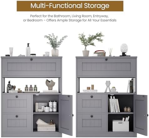 GRUSIGN Bathroom Cabinet, Modern Bathroom Floor Storage Cabinet Organizer with 1 Door and 3 Drawers, Freestanding Cupboard for Kitchen/Living Room Use - Image 5