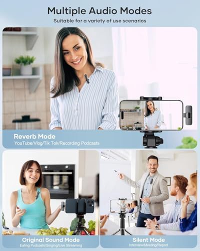 KUKIHO Wireless Lavalier Microphone for iPhone iPad and Android Phone, 2 Pack Lapel Mic Plug and Play Wireless Mic Noise Reduction Microphone for Video Recording Interview Podcast (Black) - Image 3