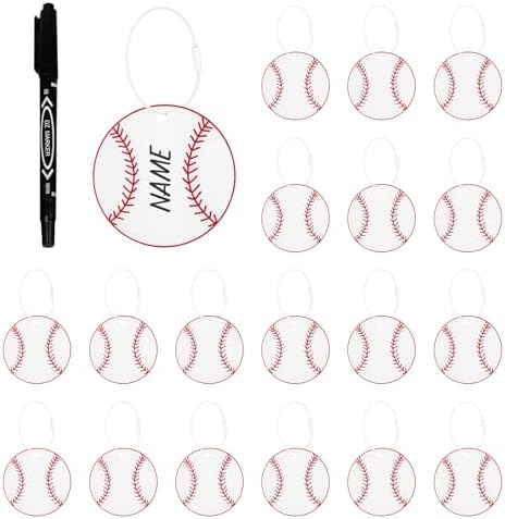 19 Pcs Baseball Luggage Tags, Baseball Party Favors Suitcase Labels with Pen, Metal Ring Name ID Card and DIY Pocket for Sports Team Travel Baggage Identifiers for Men Women by Unknown