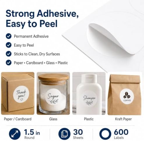 1.5" Round Labels, Printable for Laser & Inkjet, 600 Labels - Image 5