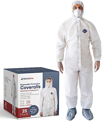 Medical Nation Hazmat Suits Disposable | 25 Pack, Small | Protective Coveralls with Hood and Boots | Heavy Duty Full Body Painters Suit for Men & Women - Breathable & Water Resistant by MEDICALNATION