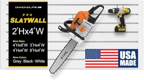 Heavy Duty 2'H x 4'W PVC Garage SlatWall Storage System (with Endcaps & Screws) - Modular Slat Wall Paneling for Garage Wall Organizer - Interlocking SlatWall Panels for Home & Commercial Use (White) by DLDIRECT