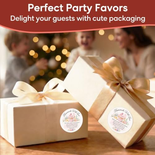 120PCS 2 Inch Homemade with Love Stickers Round Baking Labels for Cookies Cupcakes Dessert Table Treat Bags Gift Wrapping Birthday Party Candy Bags Homemade Packaging Small Business (Homemade Pink) - Image 3