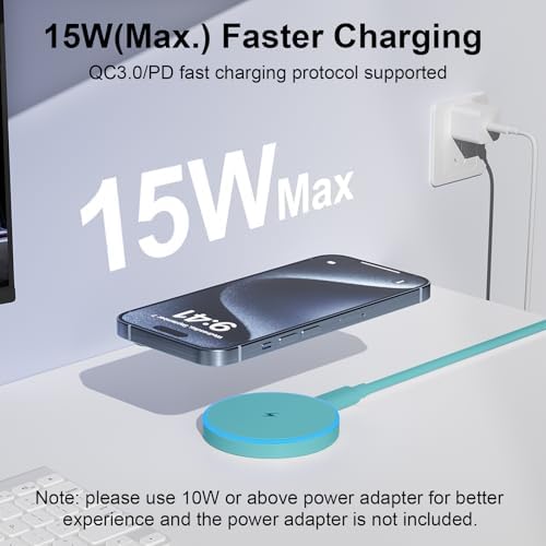 MagSafe Charger 2 Pack 15W Magnetic Wireless Charger Fast Charging Pad Compatible with iPhone 17/16/15/14/13/12 Series & AirPods 4/3/2/Pro Magnetic MagSafe Charging Pad with Dual Ports-Light Green - Image 2