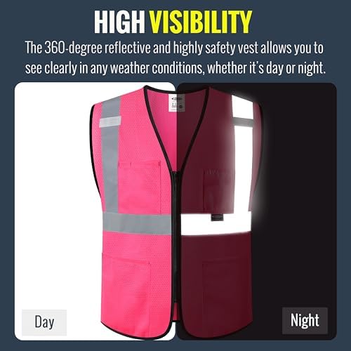 JKSafety Safety Vest for men women Hi Vis Vest with Pockets and Zipper High Visibility Construction Vests BX310 - Image 2