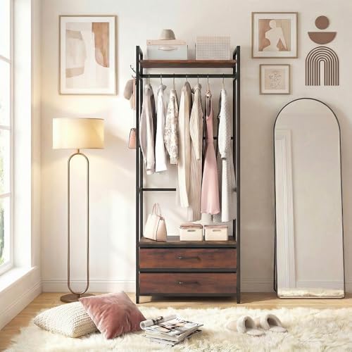 GIANTEX Clothes Rack with Drawers, Heavy Duty Clothing Garment Rack with Side Hooks and Metal Frame, Industrial Freestanding Clothes Storage Organizer for Entryway, Living Room, Bedroom - Image 2