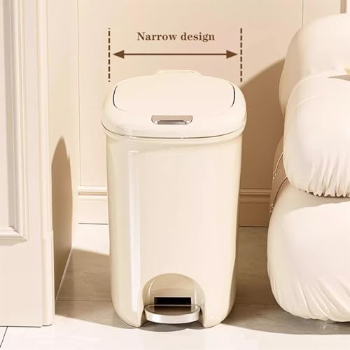 20L Slim Plastic Garbage Bin with Lid for Bathroom Office Bedroom Smart Step Pedal Trash Can Beige Color - Image 5