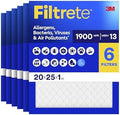 Filtrete 20x25x1 AC Furnace Air Filter, MERV 13, MPR 1900, Premium Allergen, Bacteria & Virus Filter, 3-Month Pleated 1-Inch Electrostatic Air Cleaning Filter, 6-Pack (Actual Size 19.69x24.69x0.78 in) by Filtrete