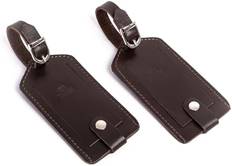 Premium Vegetable-Tanned Natural Leather Luggage Tag – Durable, Stylish Travel ID Labels for Suitcases, Bags, and Backpacks (Dark Brown) by Unknown