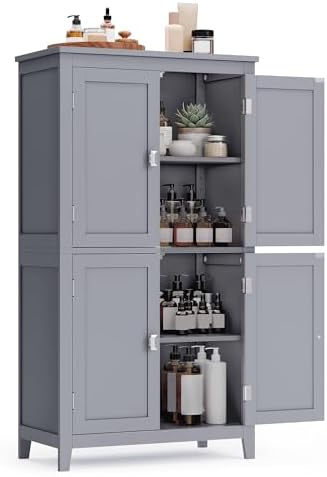 VASAGLE Bathroom Floor Storage Cabinet with 4 Doors, Dove Gray, by VASAGLEbySONGMICSHOME